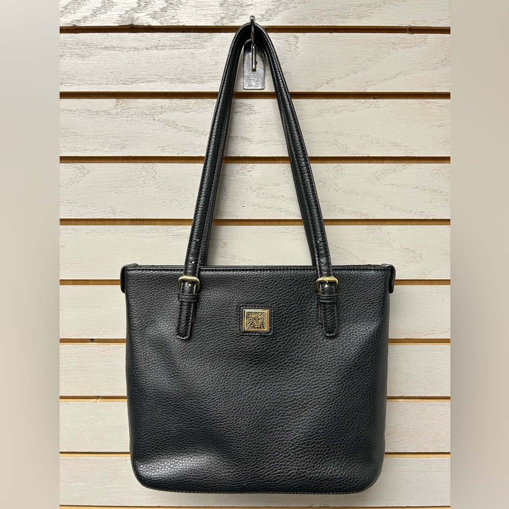 Classic Black Leather Tote Bag with Gold Accent